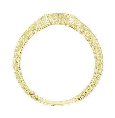 18 Karat Yellow Gold Art Deco Engraved Wheat and Scrolls Curved Hugger Diamond Wedding Band - Item: WR178YD - Image: 5