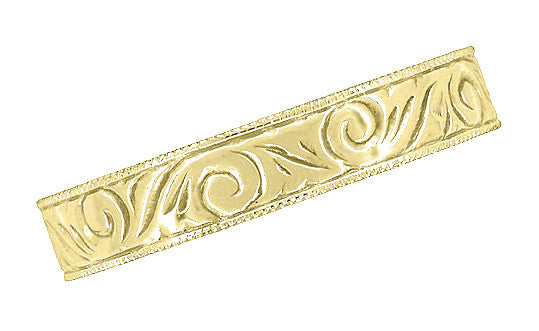 Men's Yellow Gold Art Deco Antique Scrolls Engraved Wedding Band - 14K or 18K - Item: WR199MY14 - Image: 5