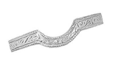 Art Deco Scrolls Engraved Curved Wedding Band in Platinum - Item: WR199P50 - Image: 3