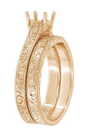 Art Deco Scrolls Coordinating Engraved Wedding Band in 14 Karat Rose ( Pink ) Gold - Item: WR199PRR75 - Image: 2