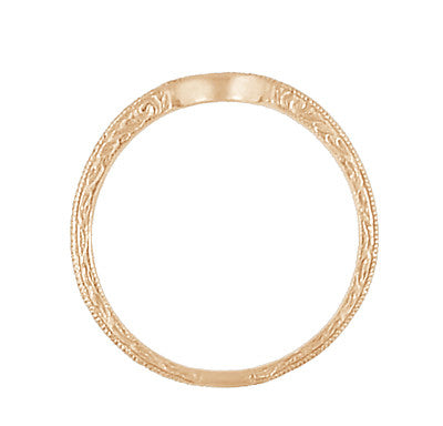 Art Deco 14 Karat Rose Gold Scrolls Engraved Curved Wedding Band - Item: WR199R50 - Image: 5