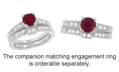Art Deco Engraved Companion Diamond Wedding Ring in Platinum - Item: WR283 - Image: 4