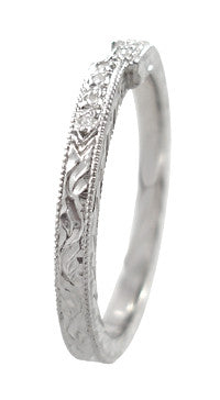 Art Deco Diamond Engraved Companion Wedding Ring in 18 Karat White Gold - Item: WR283W1 - Image: 2
