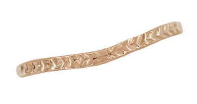 Art Deco Crown of Leaves Curved Filigree Engraved Wedding Band in 14 Karat Rose Gold - alternate view