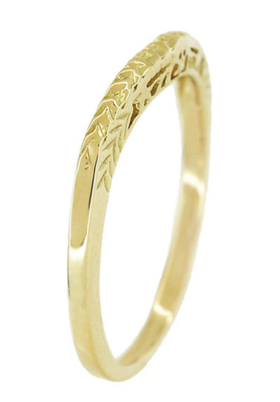 Yellow Gold Art Deco Crown of Leaves Curved Filigree Engraved Wedding Band - Item: WR299Y14K50 - Image: 4