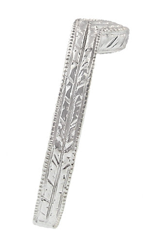 Art Deco Curved Engraved Wheat Wedding Ring in 14 or 18 Karat White Gold - Item: WR306W14 - Image: 3