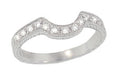 Art Deco Diamond Curved Engraved Wheat Wedding Ring in 18 Karat White Gold