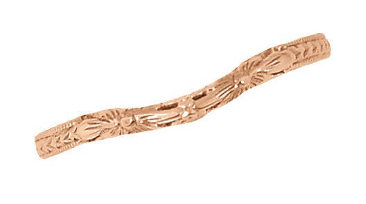 Art Deco Flowers and Wheat Carved Contoured Filigree Wedding Band in 14 Karat Rose Gold - Item: WR356R - Image: 3