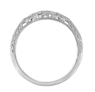 Art Deco Flowers and Wheat Engraved Filigree Wedding Band in 18 Karat White Gold - Item: WR356W - Image: 4