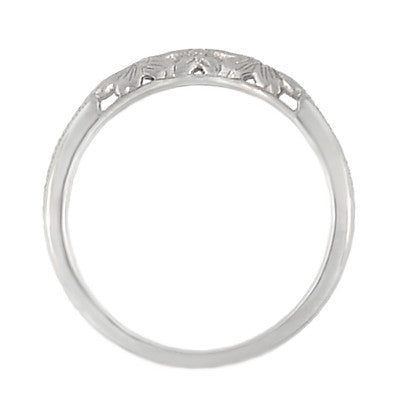 Art Deco Flowers and Wheat Engraved Filigree Wedding Band in 18 Karat White Gold - Item: WR356W - Image: 5