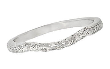 Art Deco Flowers and Wheat Engraved Filigree Wedding Band in 18 Karat White Gold - alternate view