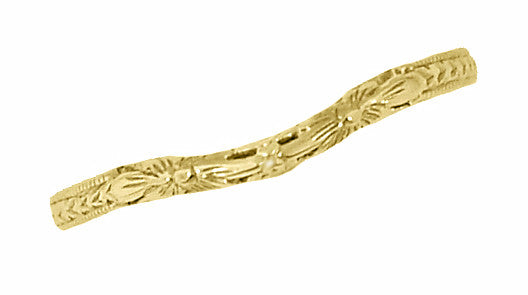 Art Deco Flowers & Wheat Engraved Filigree Wedding Band in 14K or 18K Yellow Gold - Item: WR356Y14 - Image: 3
