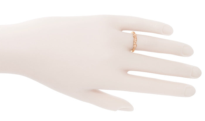 Retro Moderne White Sapphire Filigree Wedding Ring - 14K Rose Gold - Item: WR380RWS - Image: 3