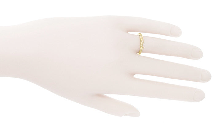 Vintage Style Retro Moderne Yellow Gold Filigree Diamond Wedding Ring - 10K, 14K or 18K - Item: WR380Y10 - Image: 3