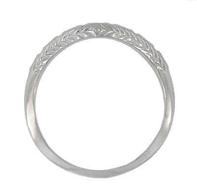 Art Deco Olive Leaves and Wheat Carved Curved Platinum Wedding Band - Item: WR419P125 - Image: 2