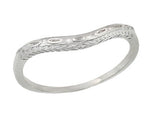 Art Deco Olive Leaves and Wheat Engraved Curved Wedding Band in Platinum