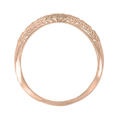 Art Deco Olive Leaves and Wheat Curved Engraved Wedding Ring in 14 Karat Rose ( Pink ) Gold - Item: WR419R2 - Image: 2