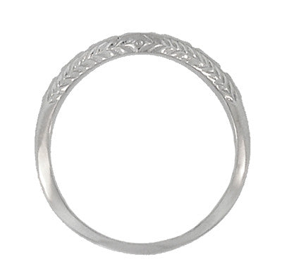Art Deco Olive Leaves and Wheat Engraved Curved Wedding Band in Sterling Silver - Item: WR419SS125 - Image: 2