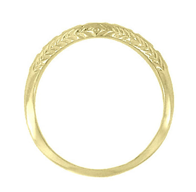 Art Deco Olive Leaves and Carved Wheat Engraved Curved Wedding Band in 14 Karat Yellow Gold - alternate view