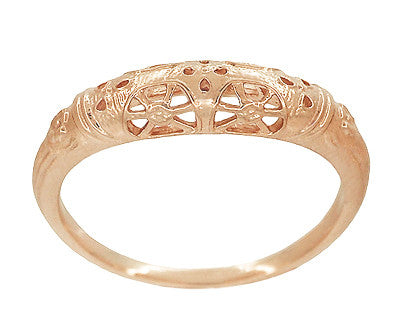 Art Deco Filigree Dome Wedding Ring in 14 Karat Rose Gold - Item: WR428R - Image: 2