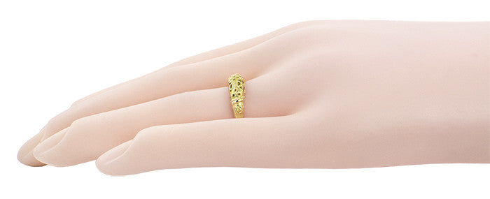 Art Deco 14 Karat Yellow Gold Floral Filigree Dome Wedding Ring - Item: WR428Y - Image: 7