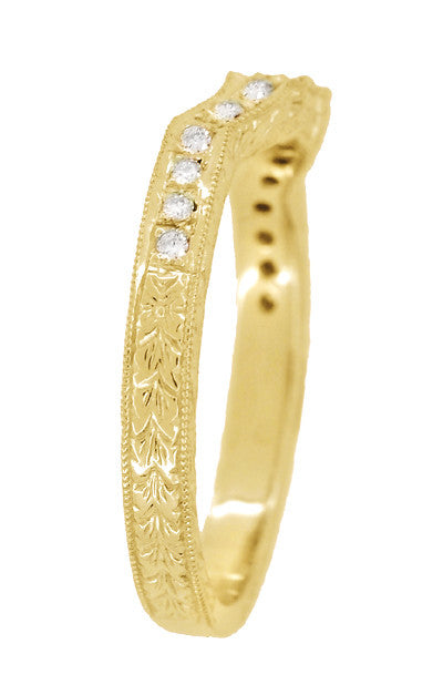 Yellow Gold Antique Style Loving Hearts Contoured Engraved Wheat Diamond Art Deco Wedding Ring - Item: WR459Y - Image: 4