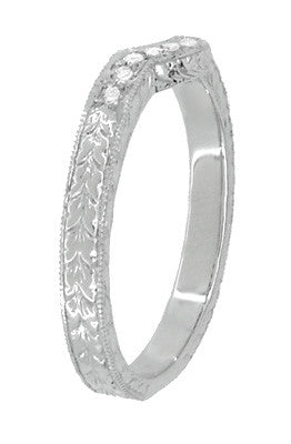Royal Crown Curved Diamond Engraved Wedding Band in 14K or 18K White Gold - Item: WR460W14KD - Image: 3