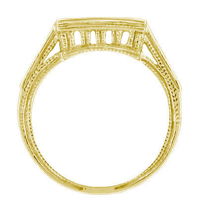 Art Deco Diamond Filigree Contoured Linear Wedding Ring in 18 Karat Yellow Gold - Item: WR496Y - Image: 2