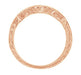 Side of 1920s Vintage Hand Engraved Rose Gold Diamond Wedding Band with Scroll Pattern on all Sides - WR628R