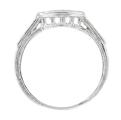 Art Deco Diamond Engraved Filigree Contoured Wedding Ring in 18 or 14 Karat White Gold - Item: WR664W14 - Image: 2