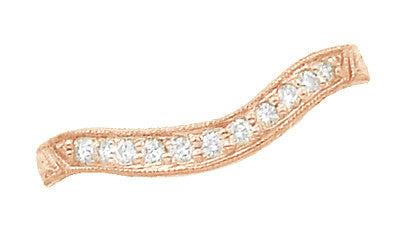 Art Deco Rose Gold Engraved Wheat Curved Diamond Wedding Band - Item: WR679RD - Image: 3