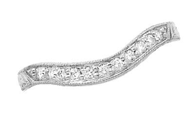 White Gold Art Deco Engraved Wheat Curved Diamond Wedding Band - 14K or 18K - Item: WR679W14D - Image: 3