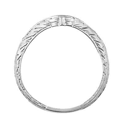 White Gold Art Deco Engraved Wheat Curved Diamond Wedding Band - 14K or 18K - Item: WR679W14D - Image: 4