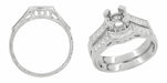 Art Deco Platinum and Diamond Filigree Engraved Companion Wedding Ring