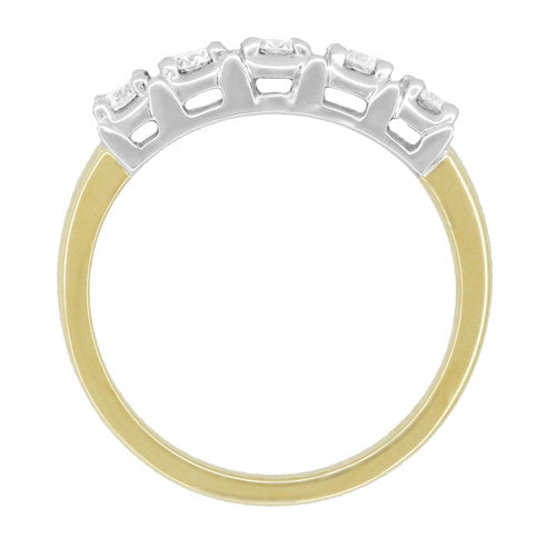 Mid Century Straightline Diamond Wedding Ring in White and Yellow Gold Mixed Metals - Item: WR728-LC - Image: 3