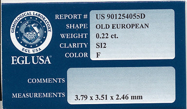0.22 Carat Loose Old European Cut Diamond - F Color SI2 Clarity - Natural - alternate view