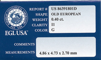 0.40 Carat Loose Old European Cut Diamond G Color I1 Clarity - Natural Salt and Pepper - alternate view