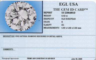 0.43 Carat Loose Natural Old European Cut Diamond H Color SI1 Clarity - alternate view