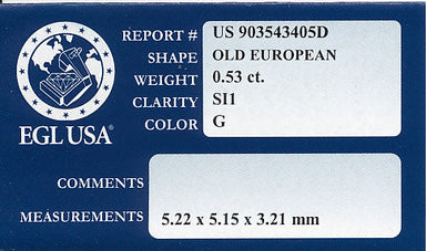 0.53 Carat Natural Loose Old European Cut Diamond G Color SI1 Clarity - alternate view