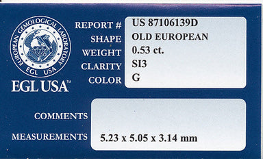 0.53 Carat Old European Cut Loose Diamond - Natural G Color SI3 Clarity with Salt and Pepper Inclusions - alternate view