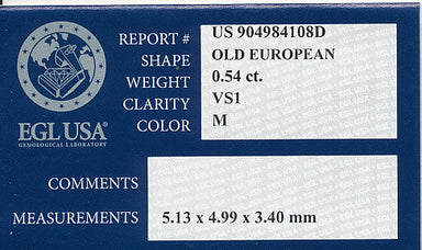 0.54 Carat Loose Old European Cut Diamond M Color VS1 Clarity - Natural - alternate view