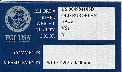 0.54 Carat Loose Old European Cut Diamond M Color VS1 Clarity - Natural - Item: D467 - Image: 2