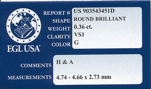 0.36 Carat G Color VS1 Clarity Natural Loose Round Diamond | Hearts and Arrows Cut | EGL USA Report - Item: D366 - Image: 2