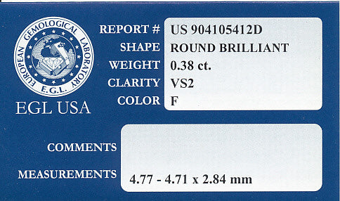 0.38 Carat F Color VS2 Clarity Round Loose Diamond with EGL USA Report - Item: D408 - Image: 2