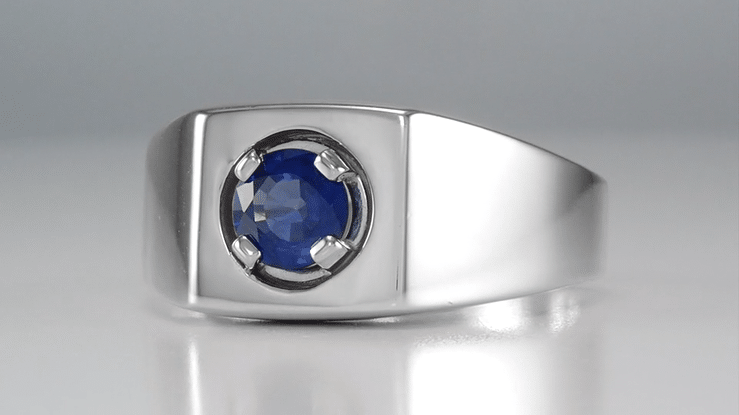 Carat Mens Blue Sapphire Ring 14K White Gold Vintage 1950s