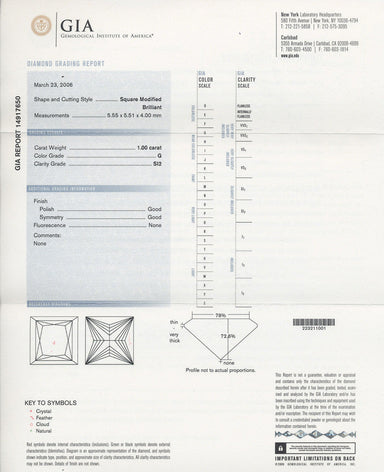 Loose 1.00 Carat Princess Cut Diamond G Color SI2 Clarity GIA Report | Perfect Square with 1.00 L/W Ratio | Natural - alternate view