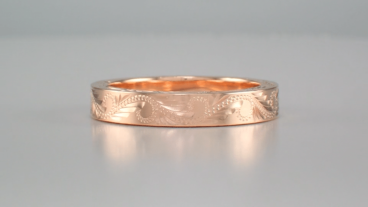 14 Karat Rose Gold 5mm Wide Western Hand Engraved Scrolls & Leaves Vintage Style Wedding Ring - Item: R1161R - Image: 4