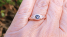 14 Karat Rose Gold Art Deco Filigree Lab Grown Alexandrite Engagement Ring With Side Diamonds