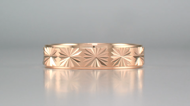 14 Karat Rose Gold Engraved Stars 1960's Mid Century Modern Wedding Band - 5mm Wide - Item: R259R - Image: 7