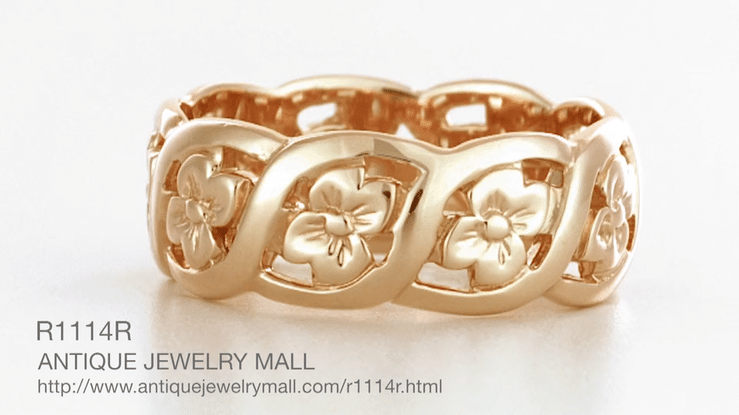 14 Karat Rose Gold Scrolls and Flowers Mid Century Filigree Wedding Ring - Item: R1114R - Image: 4